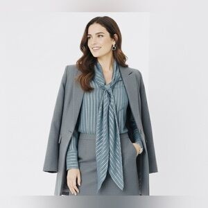 Black Label by Chico's Teal Striped Blouse with Tie Bow Neck